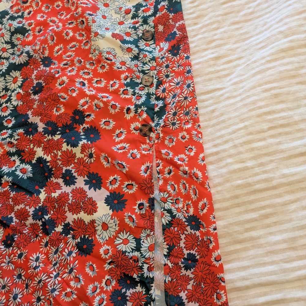 Ditsy Floral Red Women's Button Up Midi Skirt - Picture 3 of 6